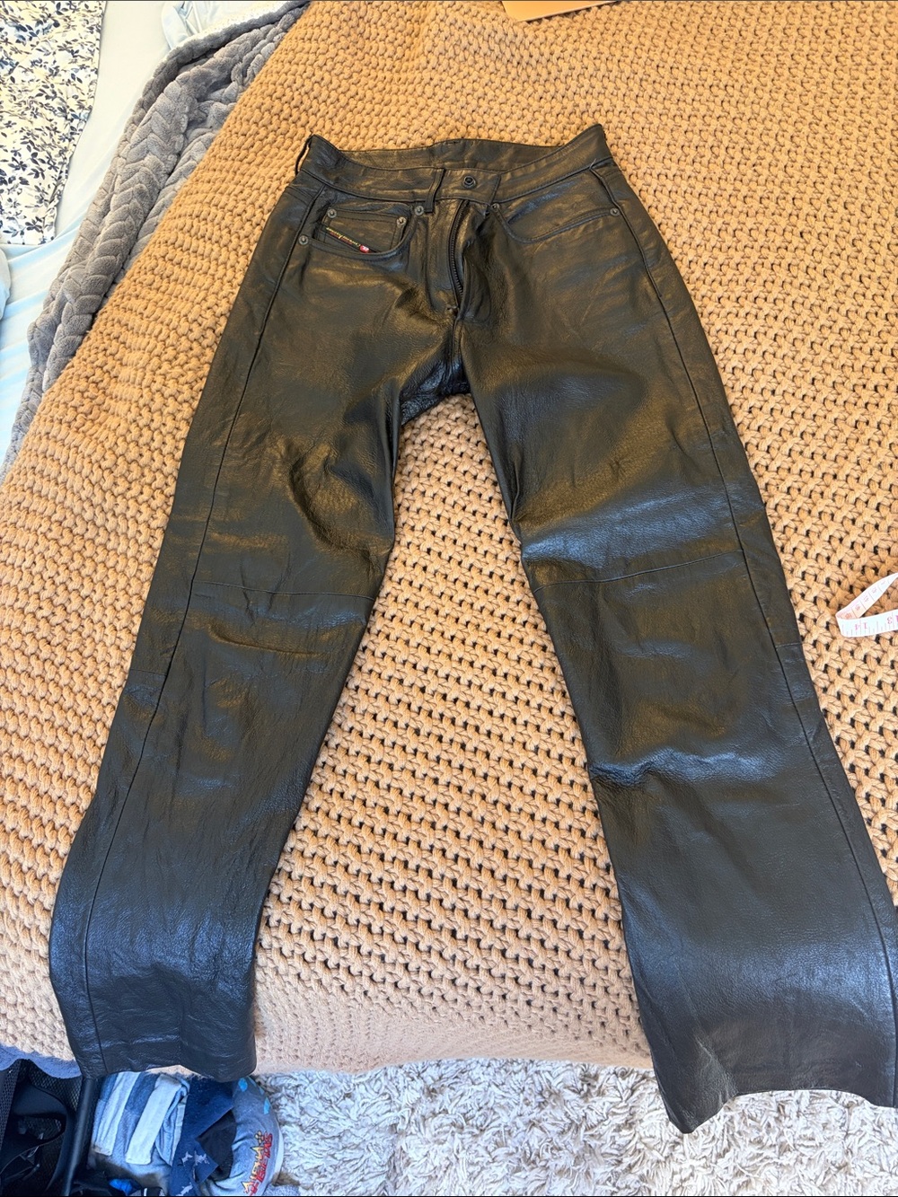 Diesel Black Straight-Leg Leather Pants
